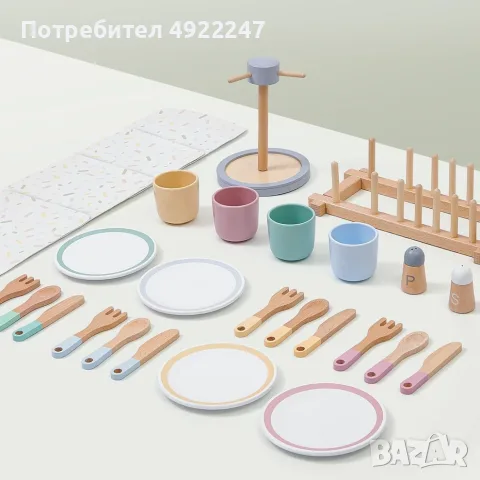 Детски дървен сервиз за хранене , снимка 2 - Играчки за стая - 55955093
