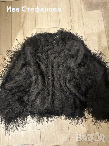 Уникално ново елегантно официално парти коктейлна черно рошаво сако жилетка наметка болеро , снимка 5 - Сака - 46483567