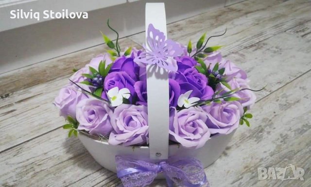 Кошница със сапунени рози, снимка 1 - Подаръци за жени - 38515551