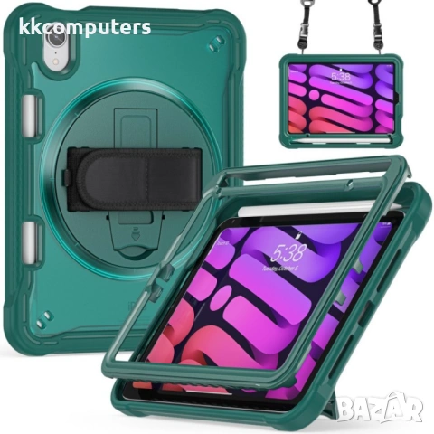 iPad mini 6 Heavy Duty Hybrid Tablet Case with Hand Grip & Strap TPU Силиконов Калъф и Протектор, снимка 2 - Калъфи, кейсове - 53004666