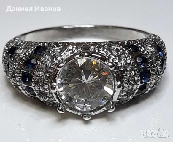 Пръстен Бяло Злато 18К със камък на Сваровски НОВ