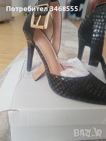 Дамски черни обувки на ток 38 номер. , снимка 4 - Дамски обувки на ток - 52828743