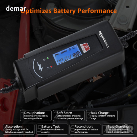 Amazon Basics 2A/4A Автоматично смарт 6V/12V зарядно устройство за батерии с функция за тестване, снимка 6 - Аксесоари и консумативи - 44518722