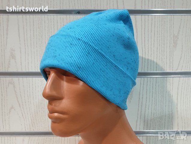 Нова мъжка зимна шапка рипс с подгъв в цвят син меланж, снимка 6 - Шапки - 39333037