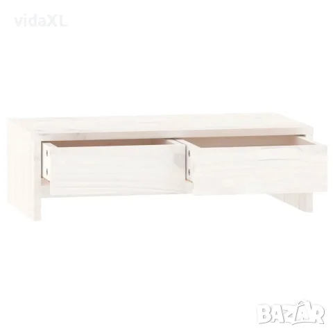 vidaXL Поставка за монитор, бяла, 50x27x15 см, бор масив, снимка 6 - Шкафове - 56147950