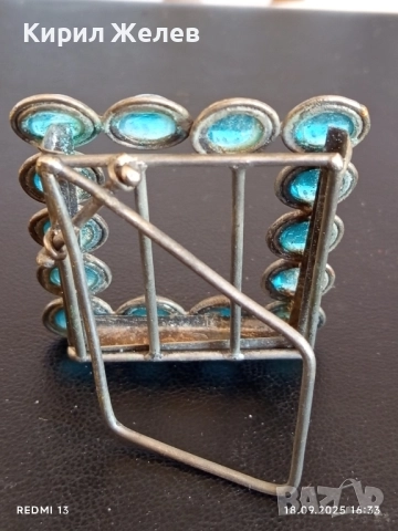 Брошка с рамка украсена с сини стъклени кабошони за КОЛЕКЦИЯ ДЕКОРАЦИЯ 51062, снимка 3 - Декорация за дома - 51759239