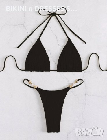 Черен бански с перли, снимка 2 - Бански костюми - 44237121