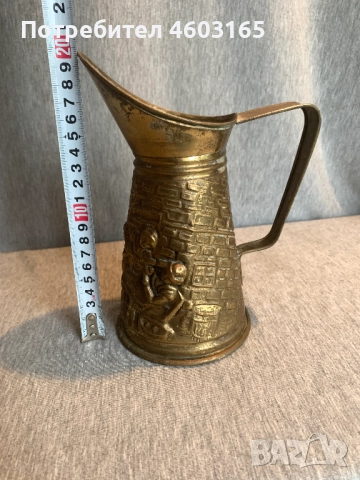   антична месингова кана гравиран дизайн  кръчма, снимка 2 - Антикварни и старинни предмети - 52868090
