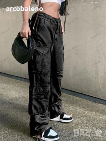 Дамски прави свободни широки ретро панталони Daddy Cargo с висока талия, 4цвята - 023, снимка 6 - Панталони - 39398150