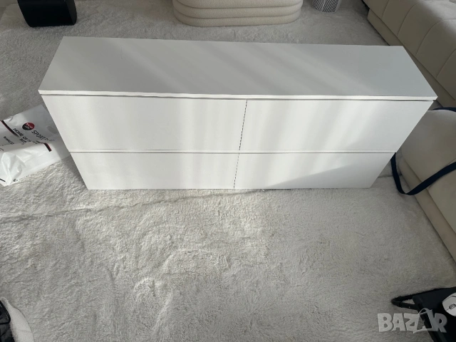 Тв шкаф , бял с бял лак, с пуш бутон, снимка 2 - Шкафове - 54225360