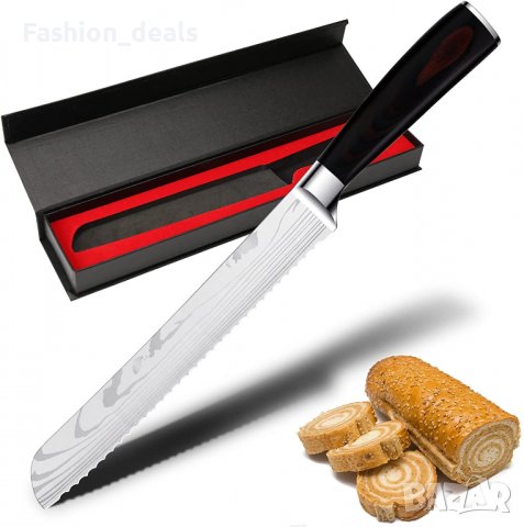 Нов остър нож за хляб сладкиши от неръждаема стомана дървена дръжка, снимка 1 - Прибори за хранене, готвене и сервиране - 36603448