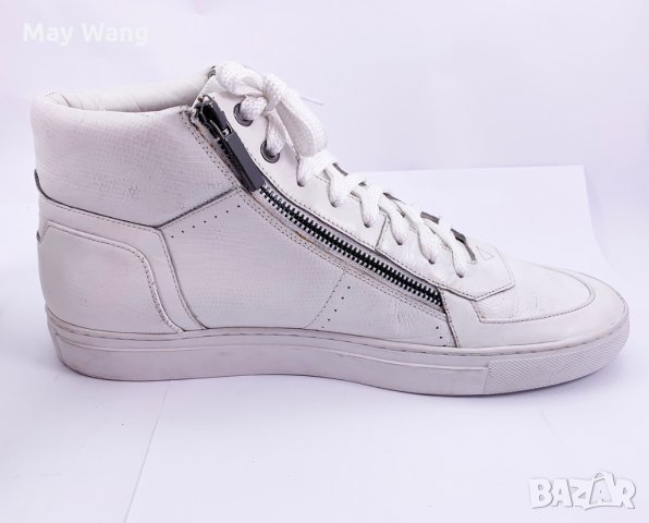 Мъжки високи кецове Hugo Boss, от естествена кожа,  46, 30.5cm, Бял, снимка 4 - Кецове - 32186688