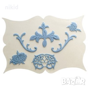 4 бр пластмасови печата печати орнаменти мотиви цветя с релеф украса декор за сладки фондан печат , снимка 2 - Форми - 35291032