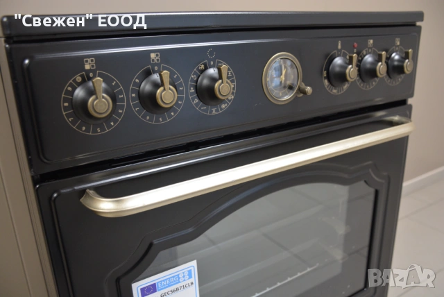 Черна готварска печка в ретро стил Gorenje GECS6B71CLB, снимка 5 - Печки, фурни - 53334200