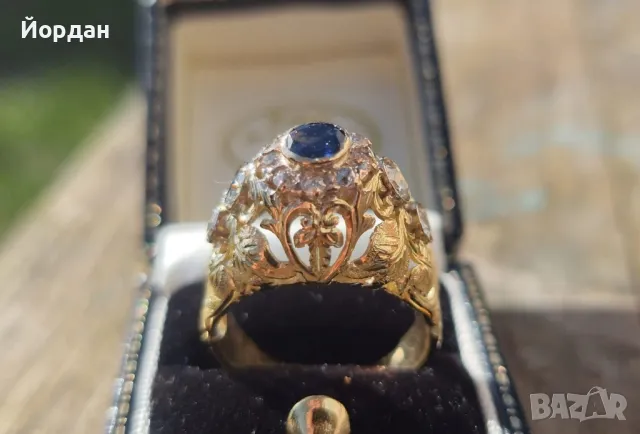   Златен дамски пръстен със натурални скъпоценни камъни, снимка 5 - Пръстени - 49468279