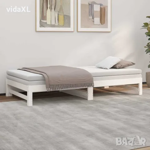 vidaXL Разтегателно дневно легло, бяло, 100x200 см, бор масив, снимка 4 - Спални и легла - 56147952