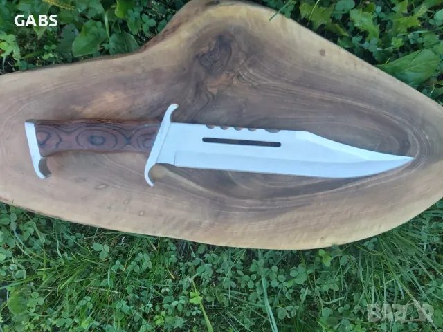 Ловен тактически лазерно заточен нож RAMBO 3 First Blood кожена кания, снимка 3 - Ножове - 49436062