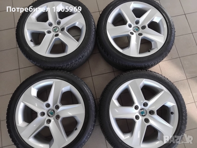 4бр. ал. джанти Skoda (оригинални) 5x112 , 7,5x17 , ET51 , централен отвор 57,1мм, снимка 5 - Гуми и джанти - 51795267