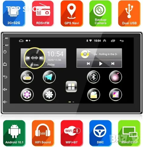 Нов 7-инчов [2G+32G] Android 10.1 двойно DIN стерео уредба за кола Вграден, снимка 4 - Друга електроника - 48782046
