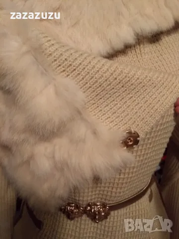 Дамска жилетка с яка от естествен косъм, цвят слонова кост, снимка 6 - Жилетки - 49713030