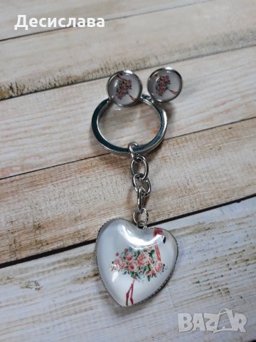 Комплект обеци и ключодържател "Фламинго", снимка 3 - Други - 33942182