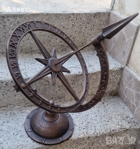 Огромен слънчев часовник, действащ! Чугун, 5.3кг, снимка 4 - Антикварни и старинни предмети - 47654647