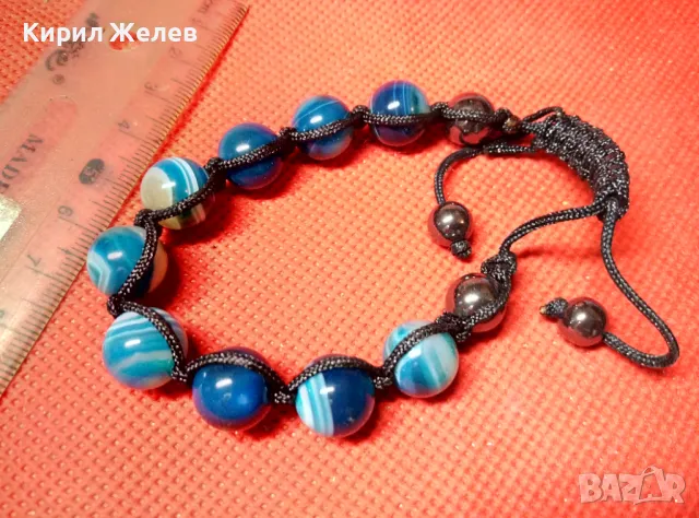 ПРЕКРАСНА ФЕШЪН ГРИВНА от ТОПЧЕТА ПОЛИРАН СИН МРАМОРЕН АХАТ и ХЕМАТИТ 47267, снимка 3 - Гривни - 47309096