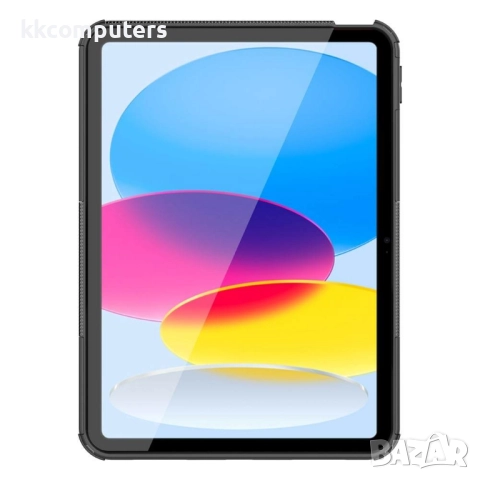 Удароустойчив калъф за Apple iPad (2025) / 10.9 (2022) с Гумена Текстура и Стойка, TPU+PC - Черен, Ч, снимка 9 - Калъфи, кейсове - 52039100