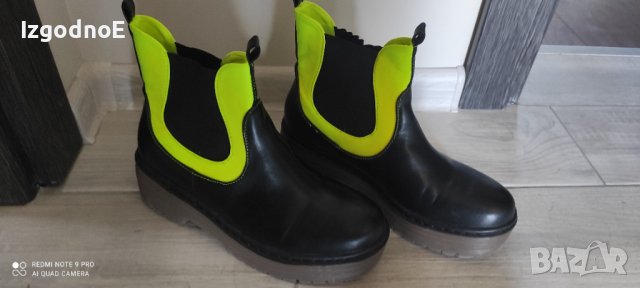 38н черни кожени боти, къси ботуши 