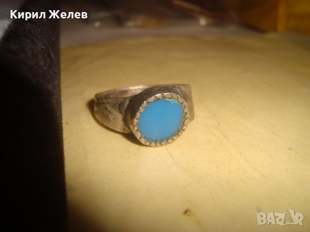 ВЪЗРОЖДЕНСКИ САЧАНЕН МАЙСТОРСКИ ПРЪСТЕН с ШЛИФОВАН ЕСТЕСТВЕН ТЮРКОАЗ РЪЧНА ИЗРАБОТКА 18-19 ВЕК 27805, снимка 9 - Антикварни и старинни предмети - 36772075