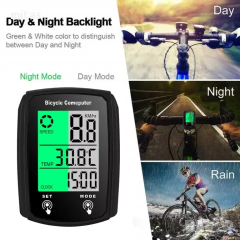 Велокомпютър с 19 функции, Водоустойчив, LED подсветка, 60х45мм, снимка 6 - Аксесоари за велосипеди - 49471066
