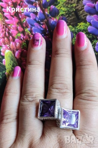 Красив сребърен пръстен с Пурпурен Аметист , снимка 2 - Пръстени - 40741582