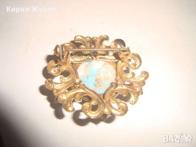 ТЮРКОАЗЕНА БЕЛ ЕПОК СКЪПОЦЕННА БРОШКА БРОНЗ ПОЗЛАТА 20-те ГОДИНИ със САПФИР КРИСТАЛИ 10072, снимка 8 - Други - 30665988