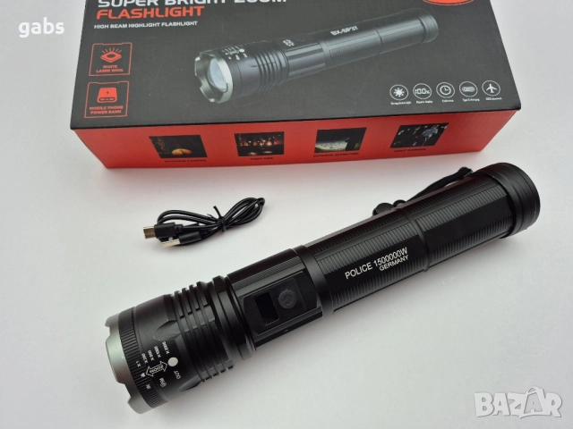 Мощен лазерен фенер POLICE BX-SP37,FLASH LIGHT,2000m, снимка 4 - Къмпинг осветление - 52479209