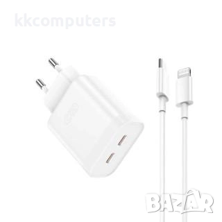 Зарядно/Адаптер 220V XO-L105 / QC 3.0 2xUSB PD 35W + Lightning Кабел / Бял / Баркод : 456283, снимка 2 - Оригинални зарядни - 52176623