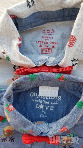 Коледна риза с папионка F&F за бебе 9-12 месеца, снимка 12 - Бебешки блузки - 35010487