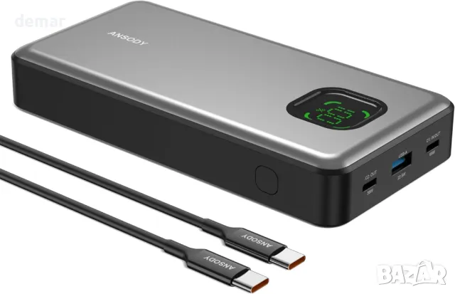 65W външна батерия, преносимо зарядно за лаптоп 25000mAh, с 3 порта и цифров дисплей, сребриста