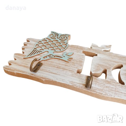 3454 Декоративна дървена закачалка с декорация бухалче, снимка 4 - Закачалки - 40815506