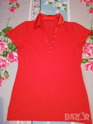  Червена блуза със сатенена яка Esprit р-р М , снимка 6 - Тениски - 31456586