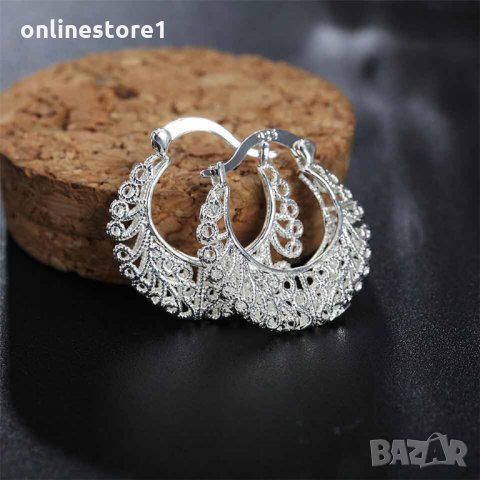 Сребърни Обеци Халки Десперанса - 925 печат сребро BH339, снимка 4 - Обеци - 32173903